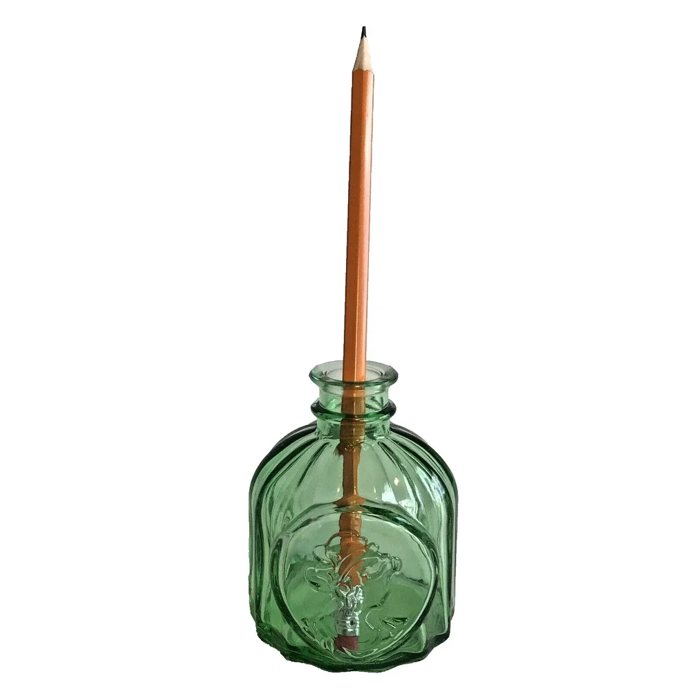 Green Colored Glass Round Vintage Style Apothecary Jars/Vases 3.25in Pair